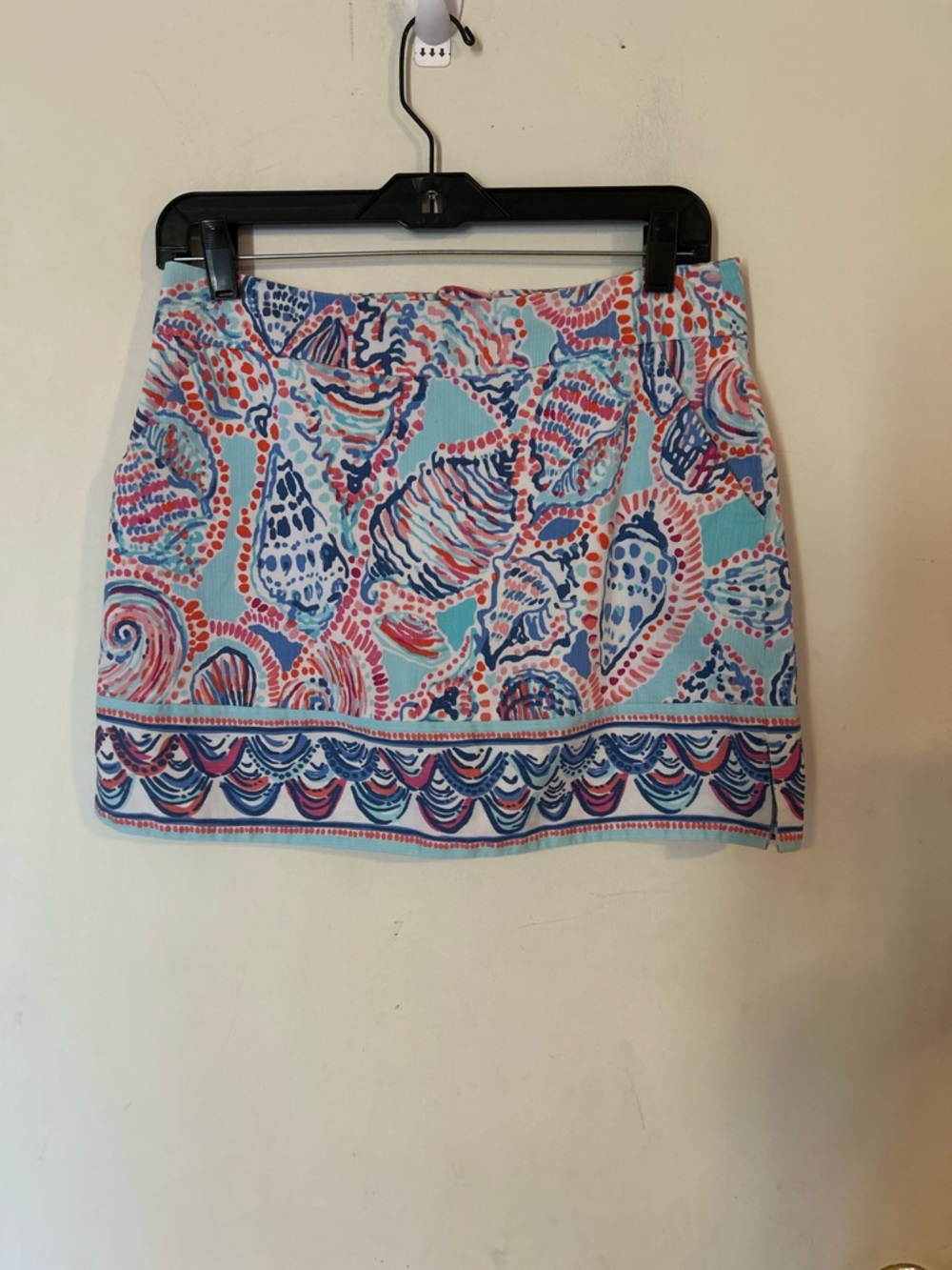 Lilly Pulitzer Aqua Blue Pink Coral Shell Print Mini Skirt